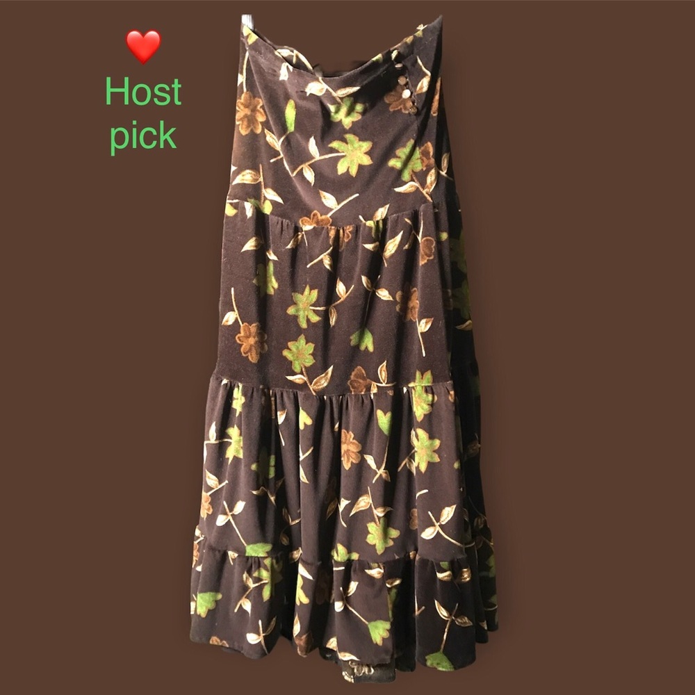 Firenze Italia heavy tiered cotton blend floral maxi skirt.